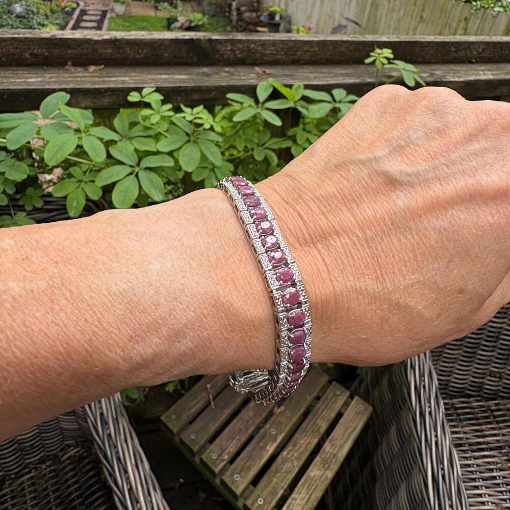 Sterling Silver Oval Ruby Tennis Bracelet 9" Length